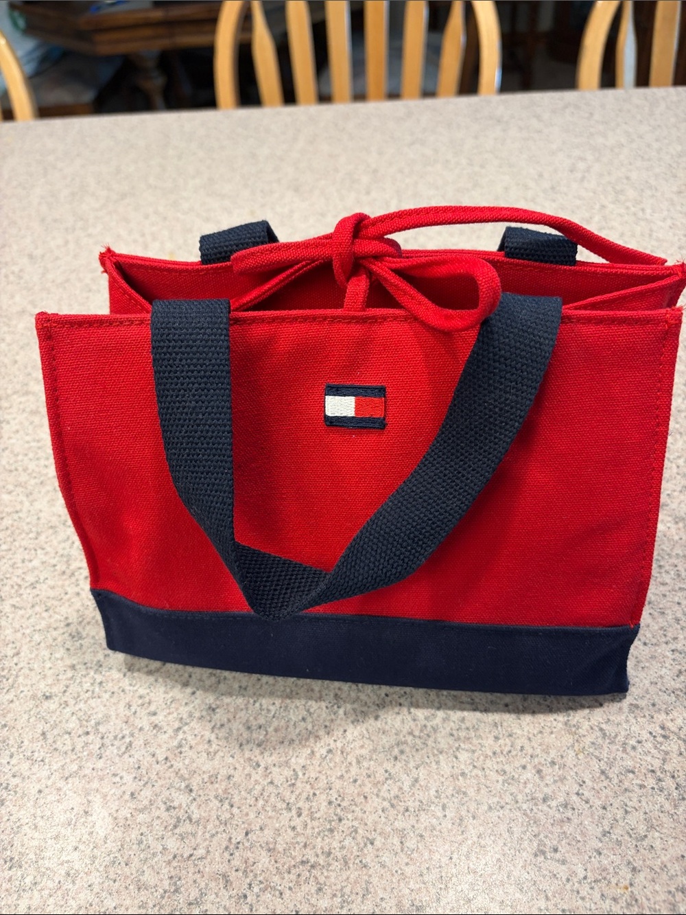 Tommy Hilfiger Red Canvas Tote with Navy Base and Handles
